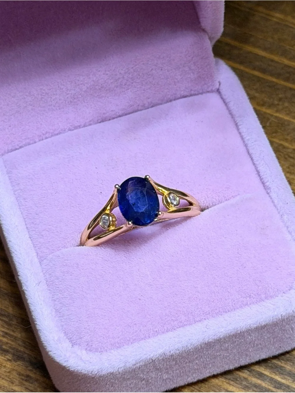 Split Shank 14KGP Natural Blue Sapphire 2.20CT 925 Sterling Silver Ring Sz 8.75